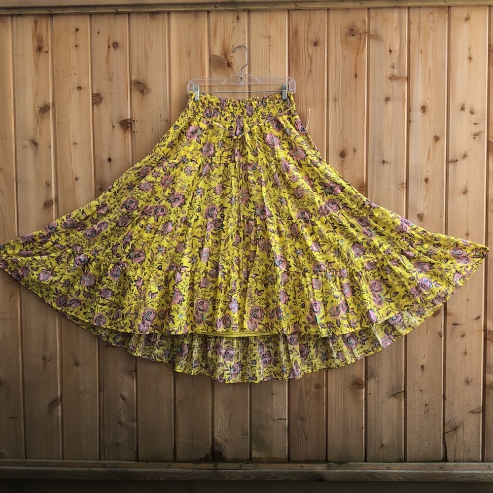 ANTHROPOLOGIE Clarabelle Maxi Skirt yellow with florals SIZE M NWT